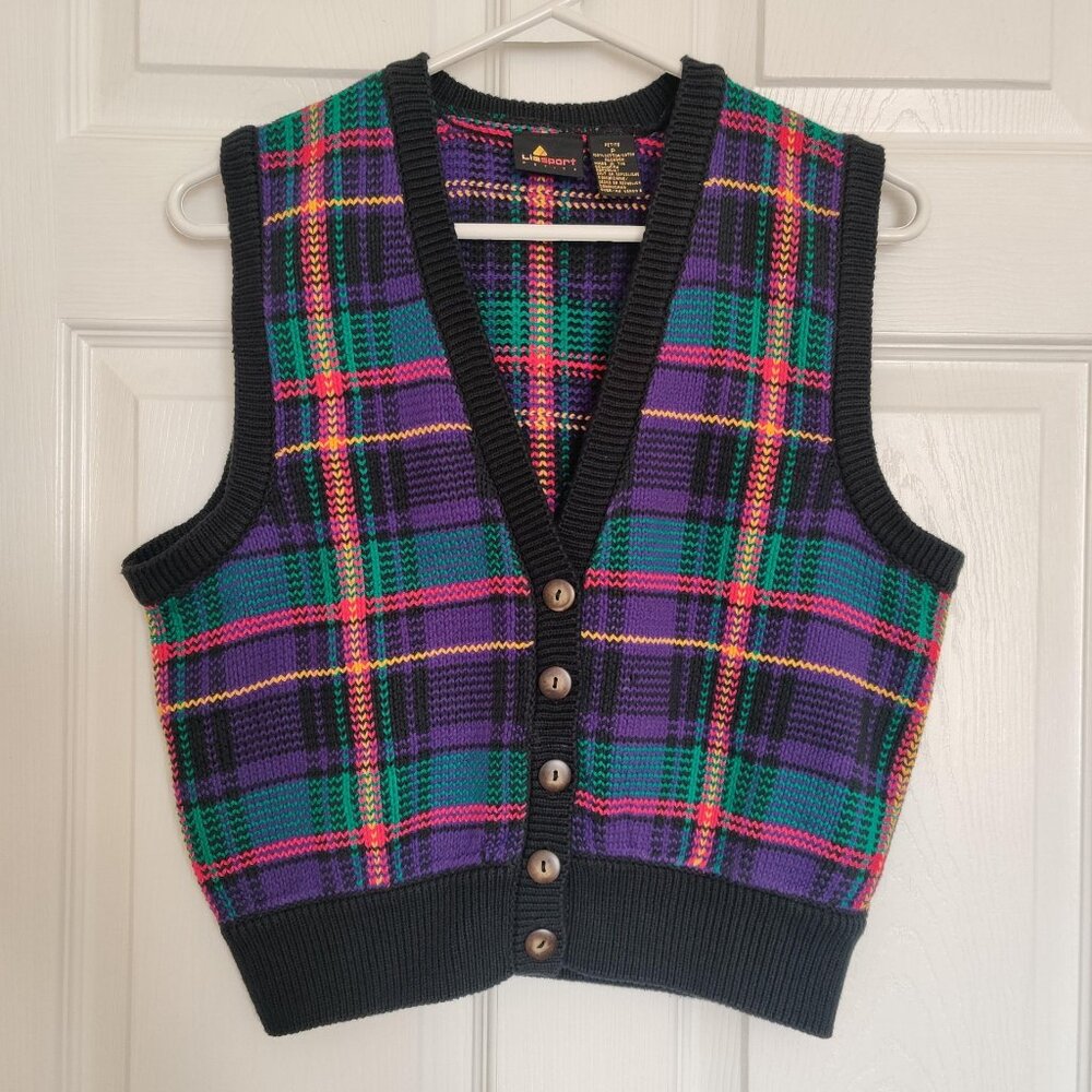 Liz Sport plaid knit vest